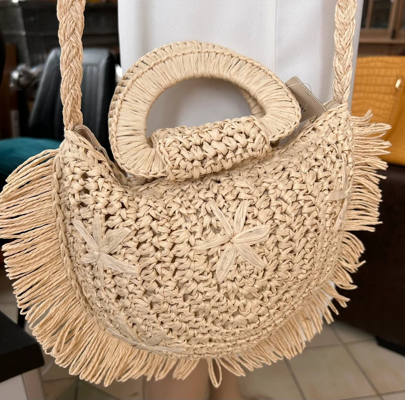 Sac à main en paille et bandoulière avec poignets, 27*28.5cm