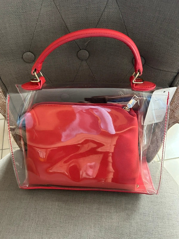 Sac transparent et rouge « un voyage merveilleux « 28*22cm