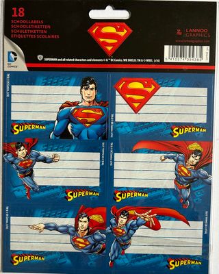 18 ETIQUETTES SCOLAIRES SUPERMAN LANNOO GRAPHICS