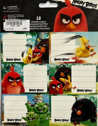 18 ETIQUETTES SCOLAIRES ANGRY BIRDS LANNOO GRAPHICS