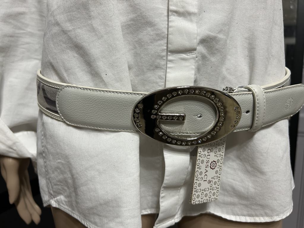 Ceinture en cuir GUSSACI avec boucle incrustée de scintillants