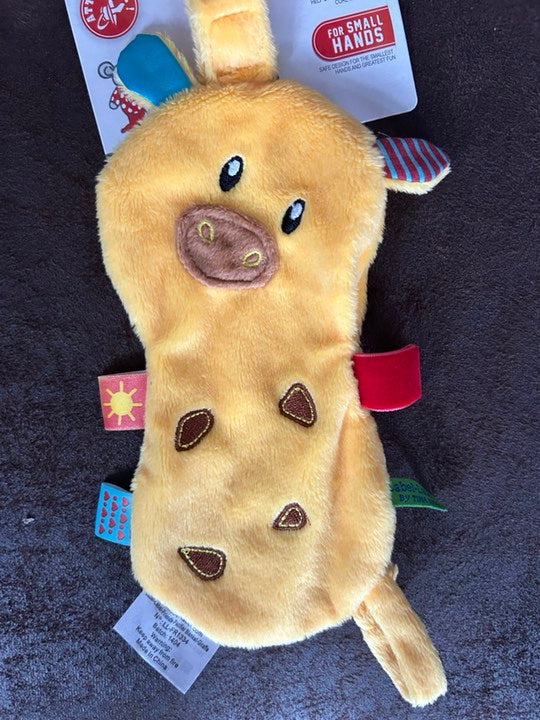 DOUDOU PLAT avec ACCROCHE SUCETTE COCHON JAUNE