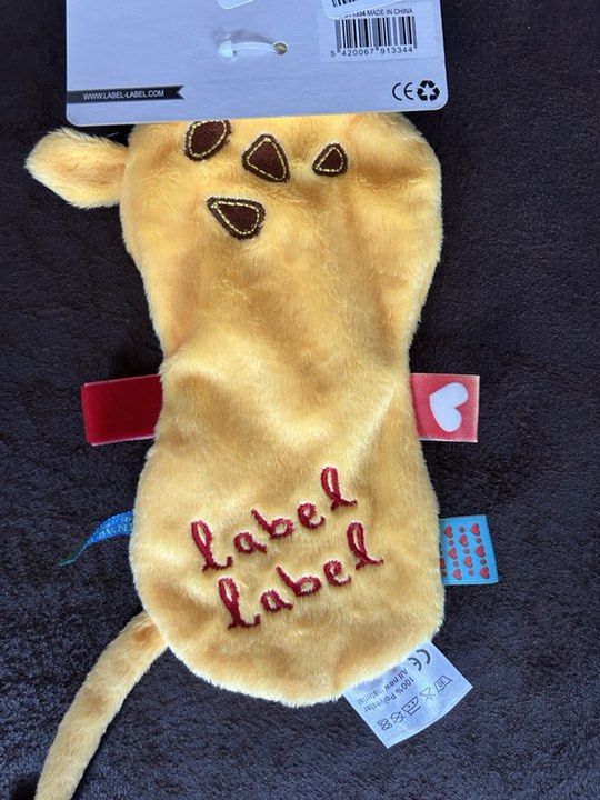 DOUDOU PLAT avec ACCROCHE SUCETTE COCHON JAUNE