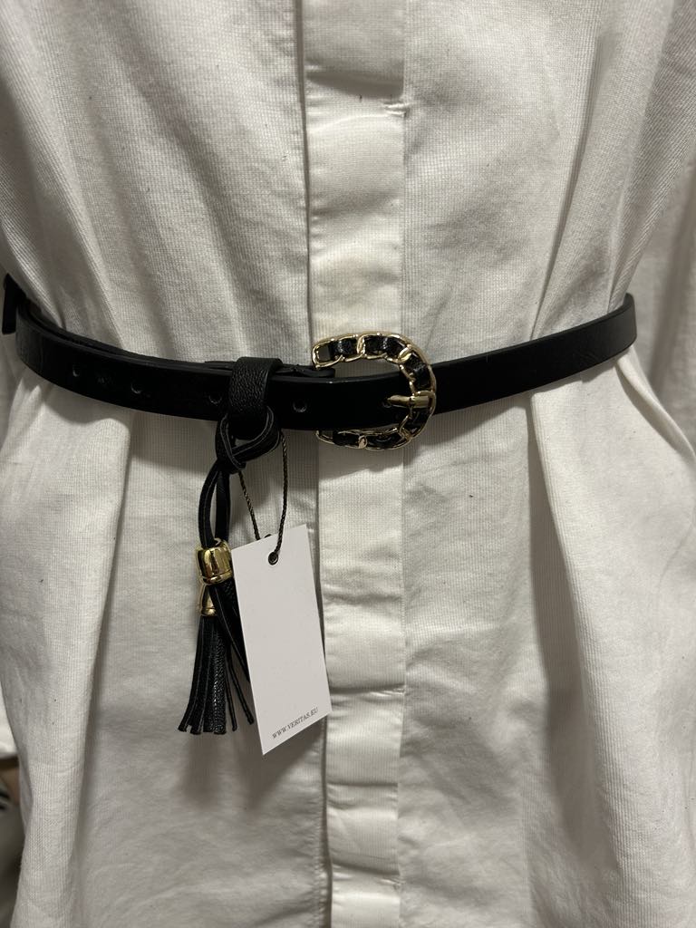 Ceinture noire , boucle noire et dorée avec pompons My Essentials by Veritas