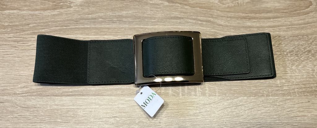 Ceinture élastique verte foncée avec boucle dorée Moda