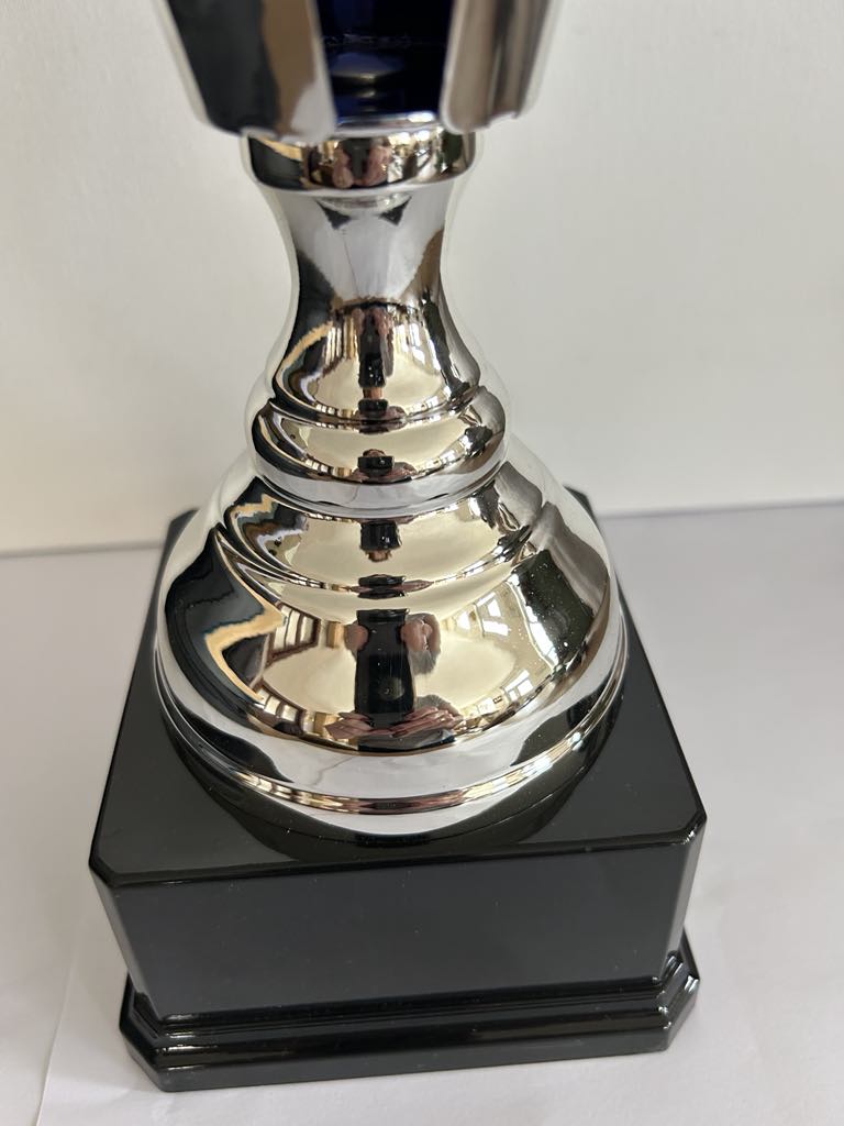 Trophée de 43.5 cm bleu et argent socle noir