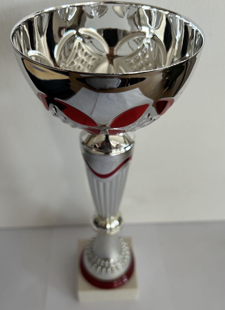 Coupe Trophée argent et rouge existe en 3 tailles
