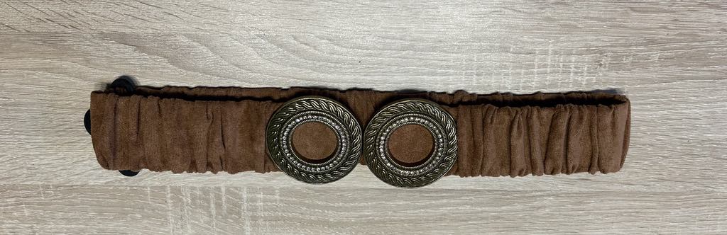 Ceinture tissus élastique caramel boucle bijoux dorée