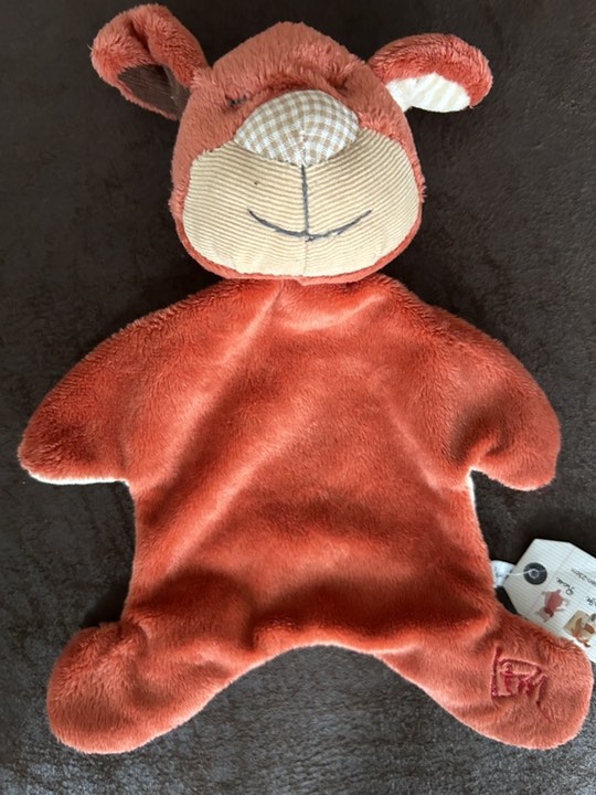 DOUDOU PLAT CHIEN ORANGE 23cm Collection Les Simpletons des Petites Maries