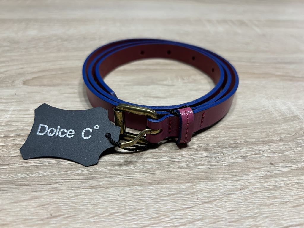Ceinture rose liseré bleu boucle dorée Dolce C cuir