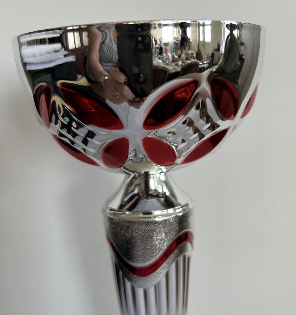 Coupe Trophée argent et rouge existe en 3 tailles