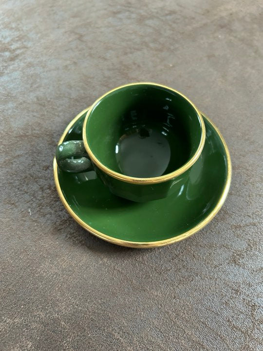 Lot de 5 tasses et sous-tasses vertes avec liseré doré ANNABURG