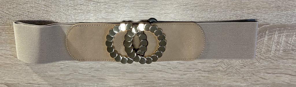 Ceinture élastique beige , large boucle dorée Fashion