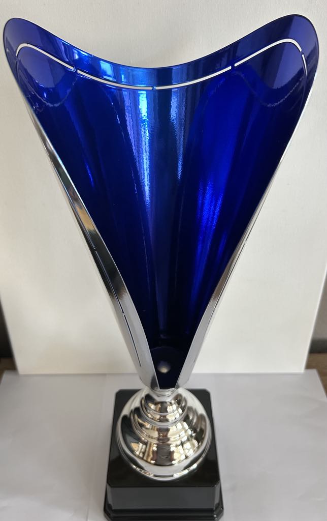 Trophée de 43.5 cm bleu et argent socle noir