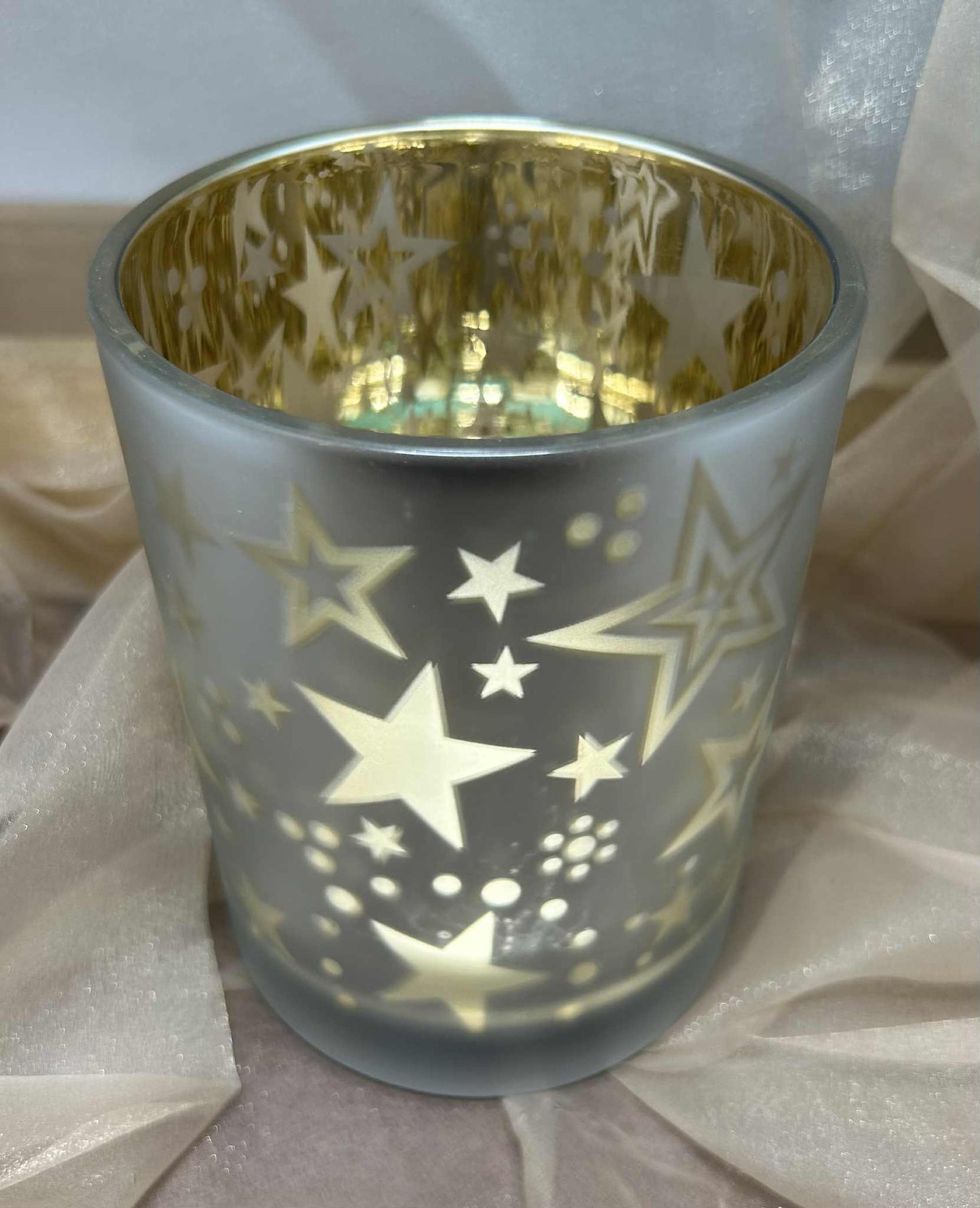 Photophore étoilé en verre avec intérieur doré de GmbH (10*12*10cm)