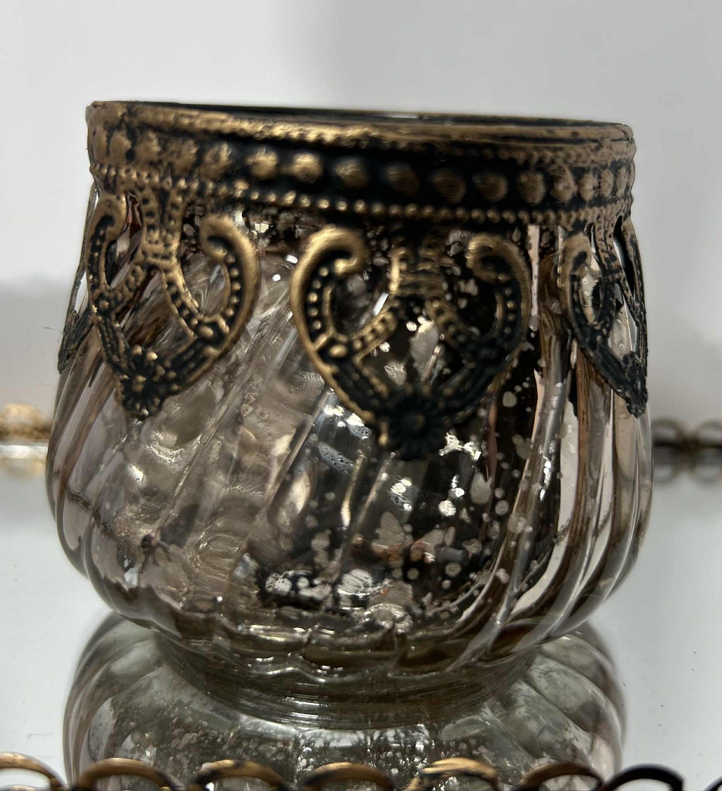 Set de Lanternes sur Plateau Miroir - Métal Noir et Or, 3 pièces (20x9x10cm)