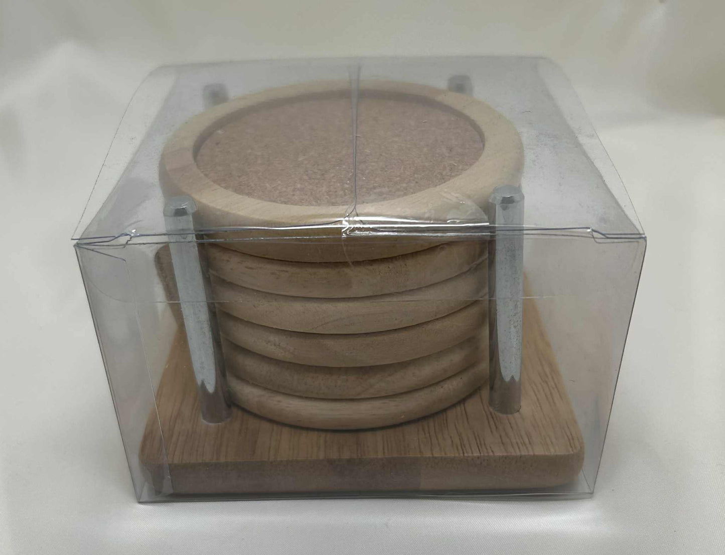 Lot de 6 sous verres avec support en bois ,liège et métal de GmbH( 10cm de diamètre)