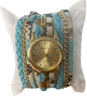 MONTRE FANTAISIE BRACELET TRESSE BLEU ET MOTIFS