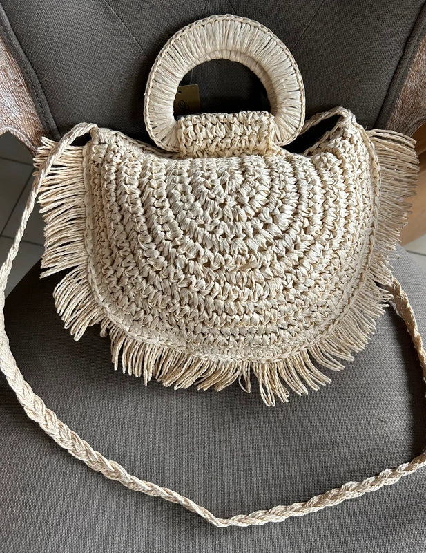 Sac à main en paille et bandoulière avec poignets, 27*28.5cm