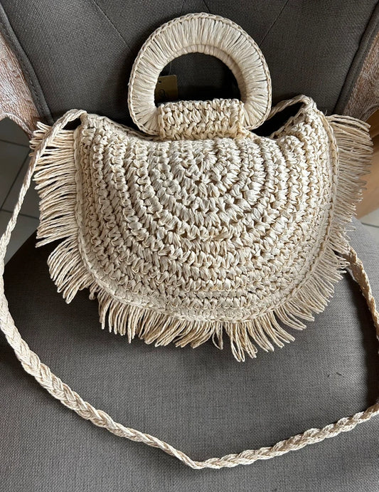 Sac à main en paille et bandoulière avec poignets, 27*28.5cm
