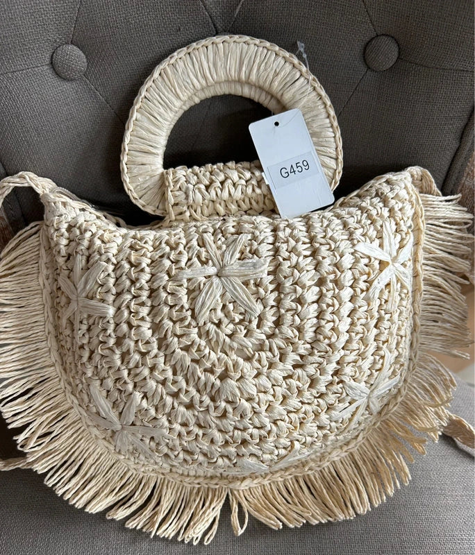 Sac à main en paille et bandoulière avec poignets, 27*28.5cm
