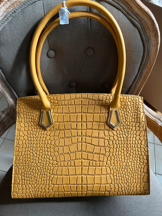 Grand sac à mains moutarde , imitation peau de serpent, 35cm de large et 26 de hauteur