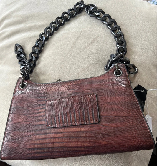 Petit sac à main marron foncé avec bandoulière chaîne noir 22*12cm