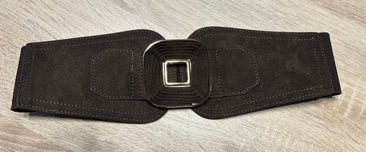 Ceinture large,  marron , aspect velours et élastique, boucle marron Marque Fashion