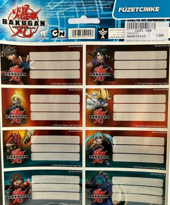 8 ETIQUETTES SCOLAIRES BAKUGAN CARTOON NETWORK