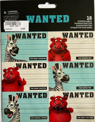 18 ETIQUETTES SCOLAIRES WANTED LANNOO GRAPHICS