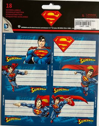 18 ETIQUETTES SCOLAIRES SUPERMAN LANNOO GRAPHICS