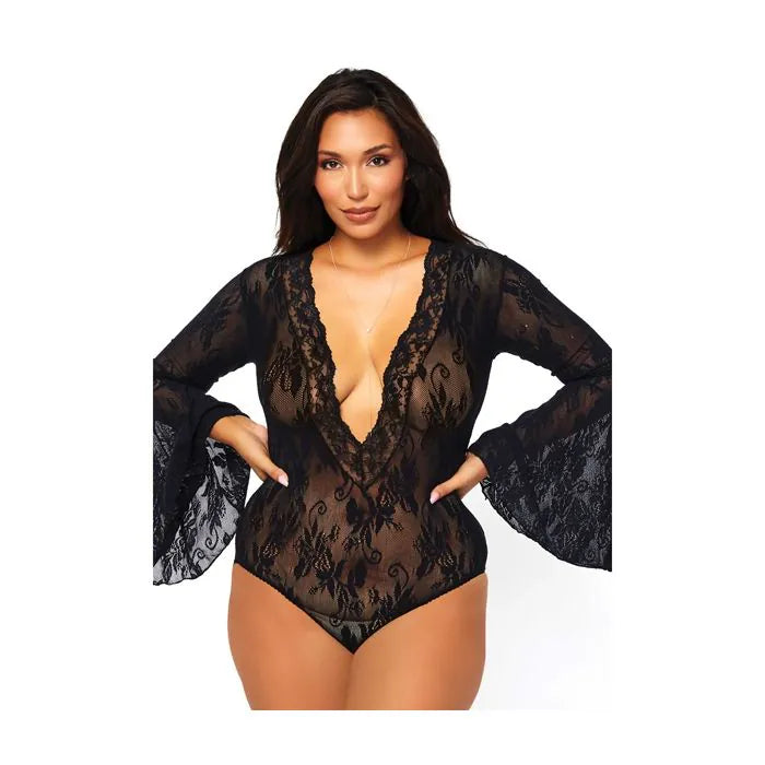 Body à manches cloches noires Grande Taille