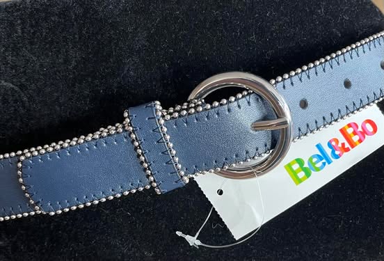 Ceinture marine entourée de points argentés, boucle argent BEL&BO