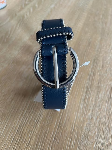 Ceinture marine entourée de points argentés, boucle argent BEL&BO