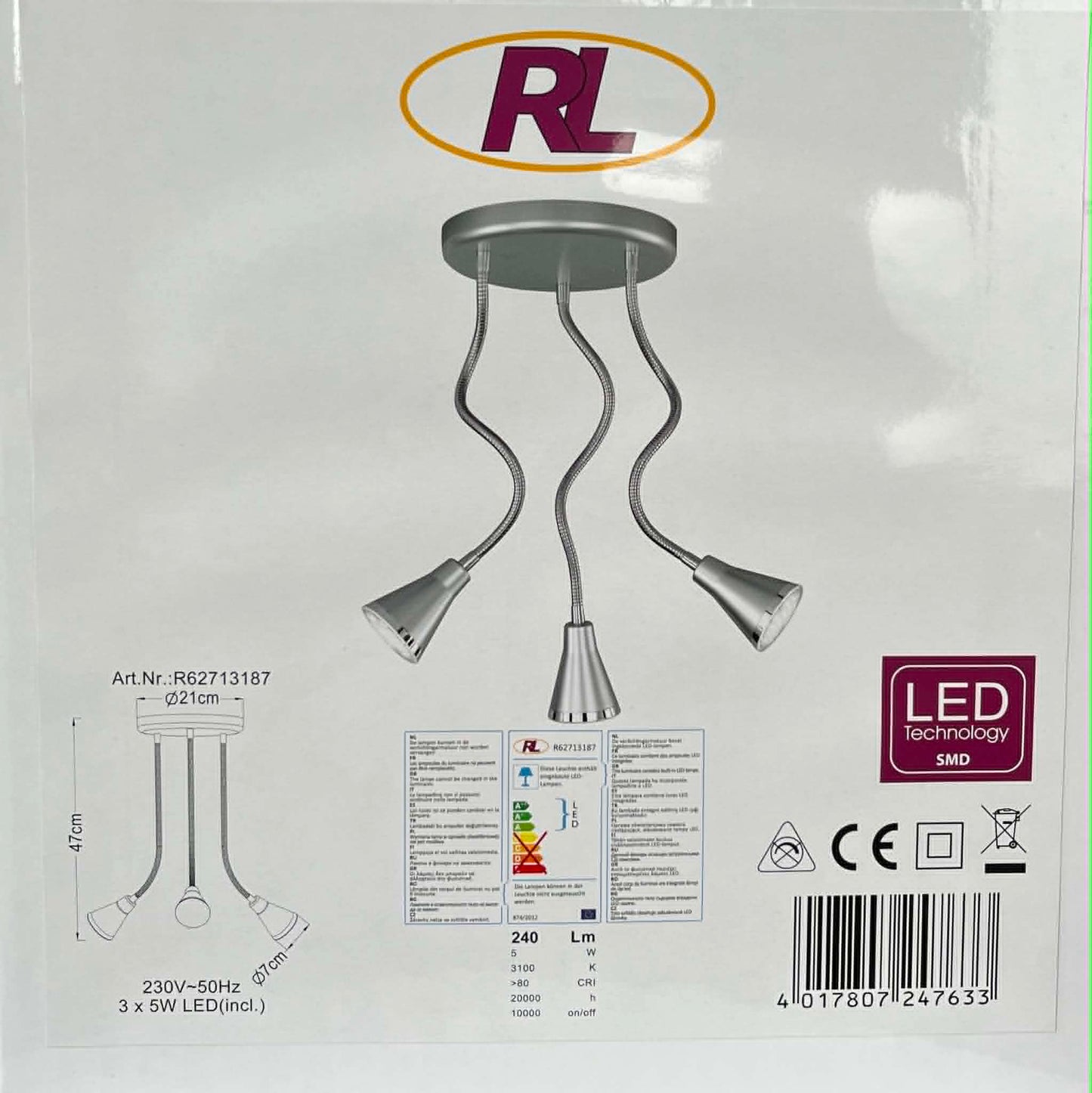 PLAFONNIER 3 BRANCHES FLAXIBLES  LED