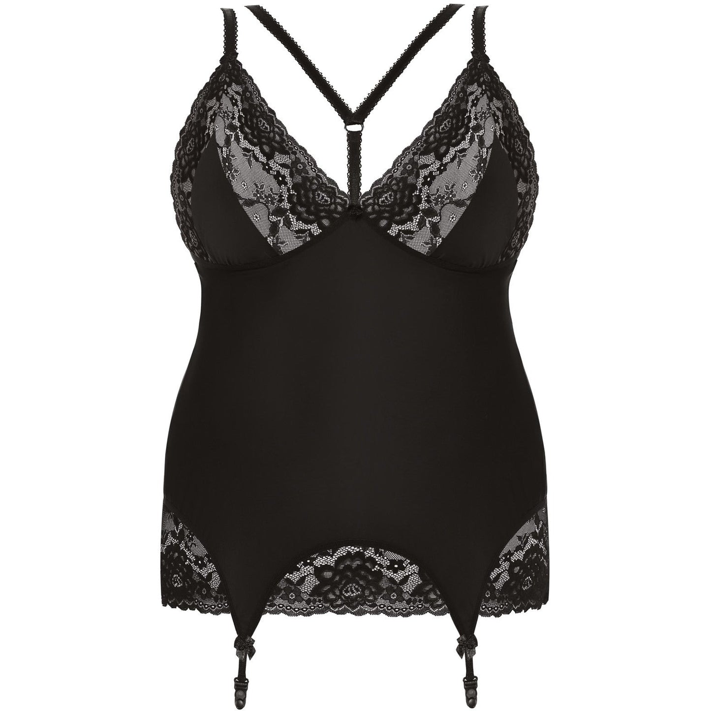 Guêpière en dentelle et tissu noir d'ANAIS lingerie XXL,5XL,6XL