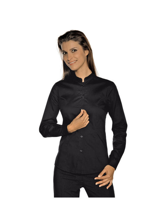 Chemise  femme en stretch noire col Mao taille XL