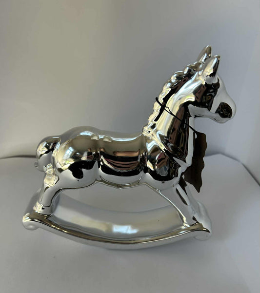 Cheval à bascule en plâtre recouvert de peinture argentée fait main  de GmbH (17*15.5)