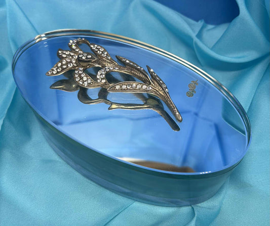 Coffret à bijoux en verre , couvercle recouvert d'une glace et d'une fleur en strass de GmbH (10*18*5cm)