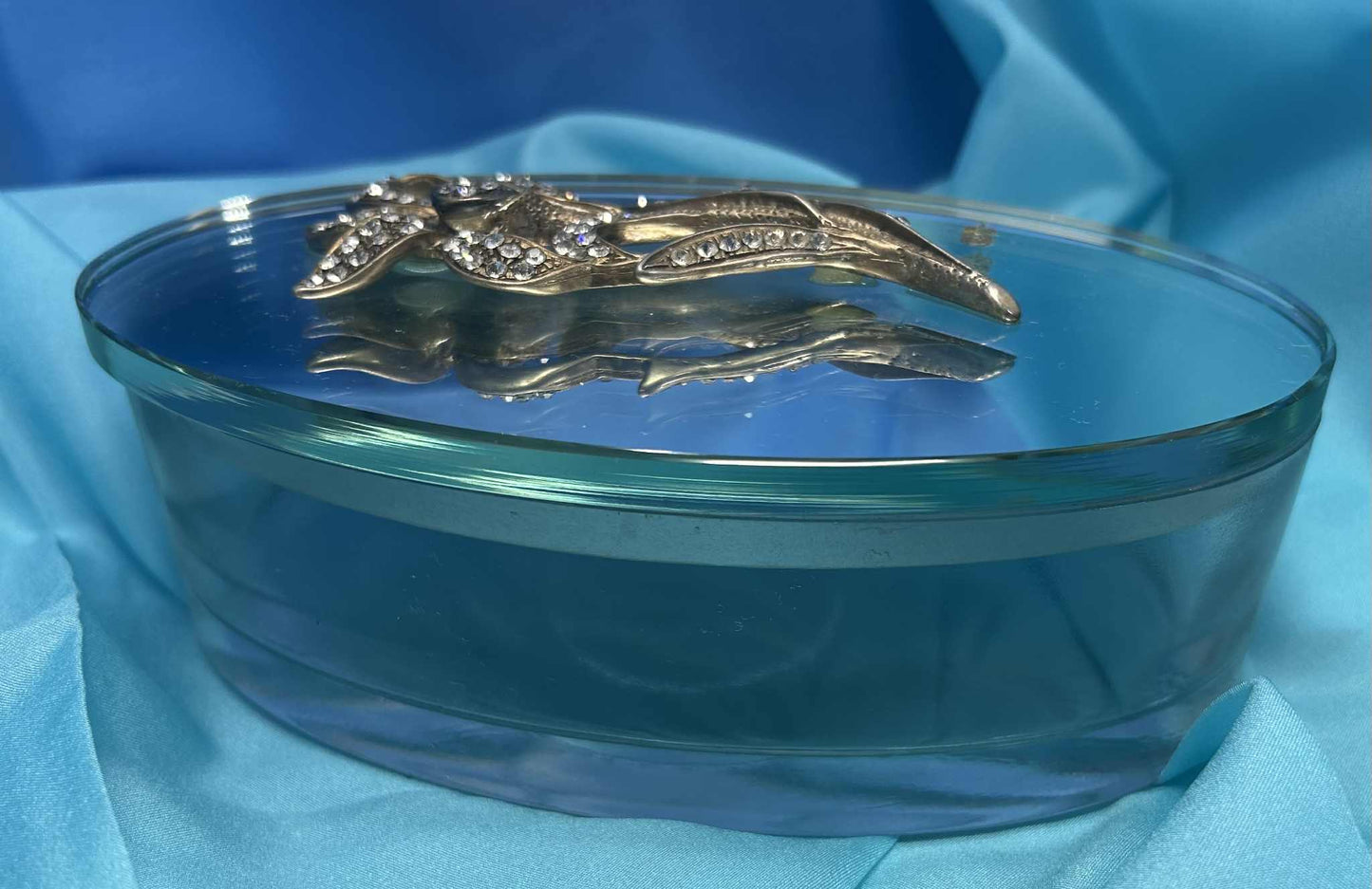 Coffret à bijoux en verre , couvercle recouvert d'une glace et d'une fleur en strass de GmbH (10*18*5cm)