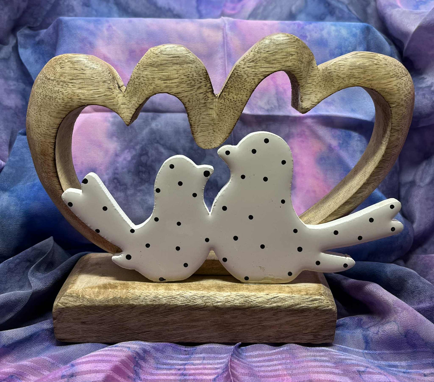 Support cœur en bois de manguier pour couple d'oiseaux en bois blanc de GmbH (19.5*15cm)