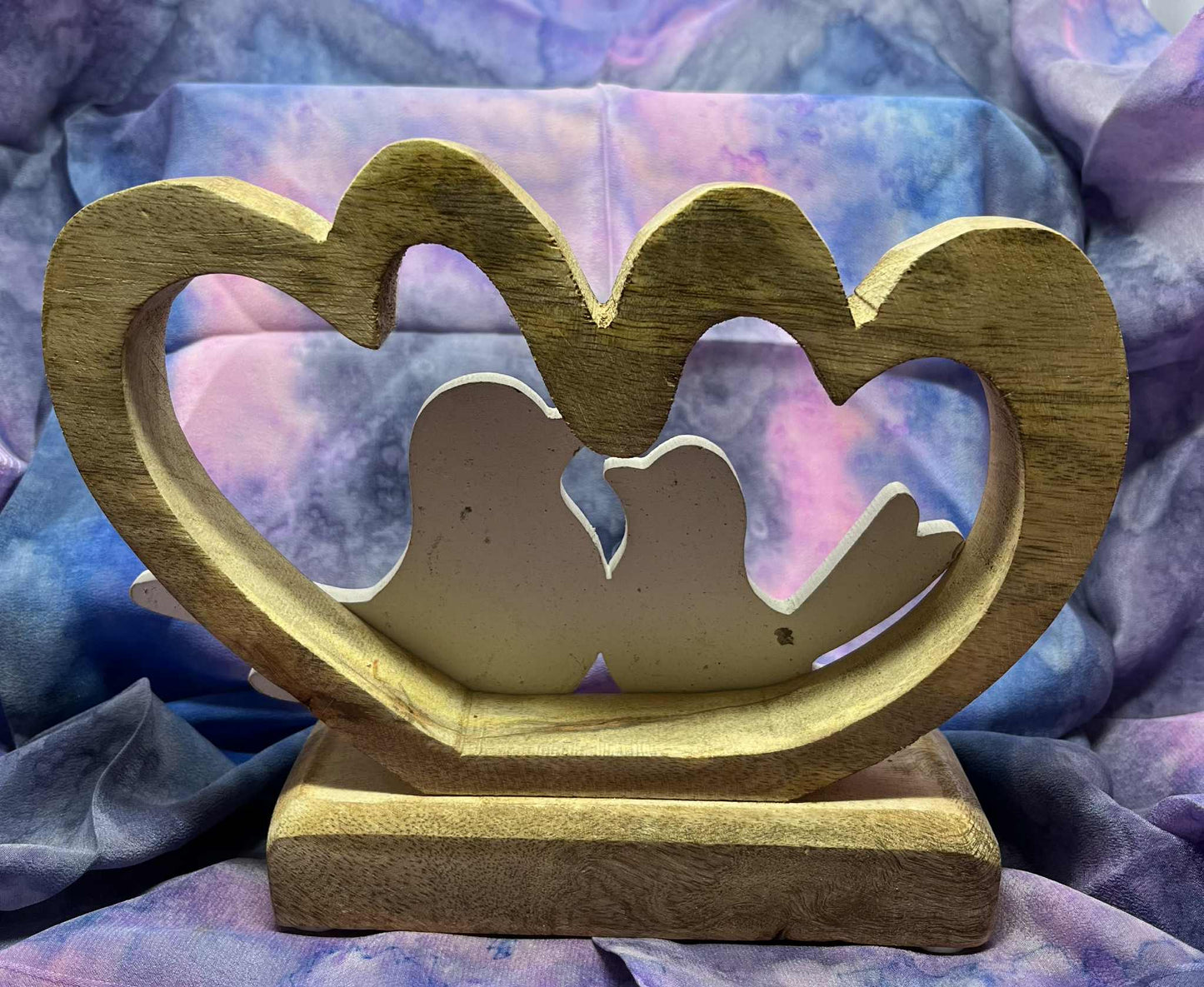 Support cœur en bois de manguier pour couple d'oiseaux en bois blanc de GmbH (19.5*15cm)