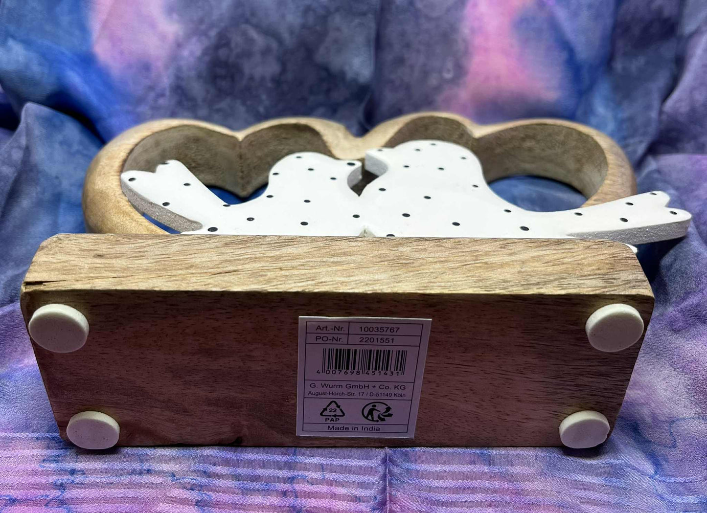 Support cœur en bois de manguier pour couple d'oiseaux en bois blanc de GmbH (19.5*15cm)