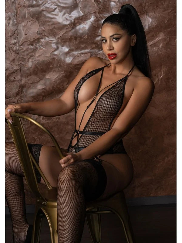 Daring Intimates Lingerie Wetlook Et Résille Body Noir L/XL