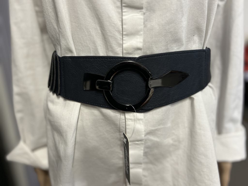 Ceinture élastique marine, boucle grise Fashion