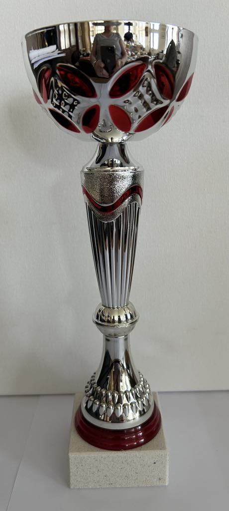 Coupe Trophée argent et rouge existe en 3 tailles