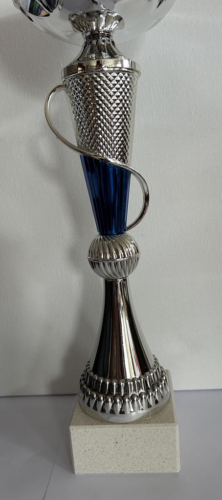 Coupe Trophée argent et bleu existe en 3 tailles