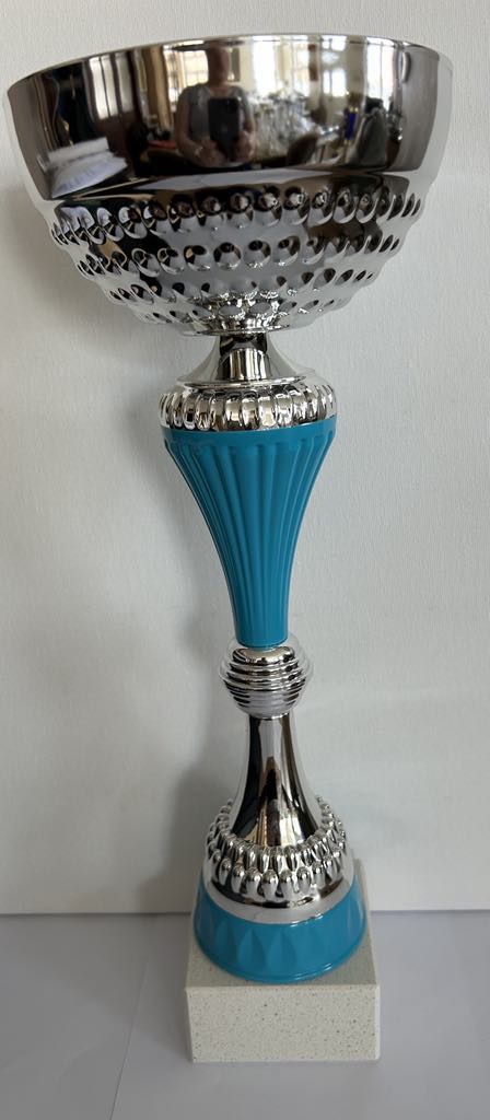 Coupe trophée argent et bleu roi disponible en 3 hauteurs