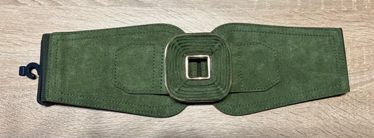 Ceinture large verte aspect velours et élastique boucle carrée verte Marque Fashion
