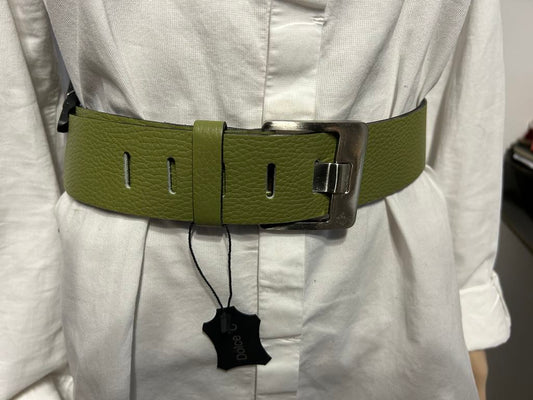 Ceinture large vert olive , boucle argent Dolce C